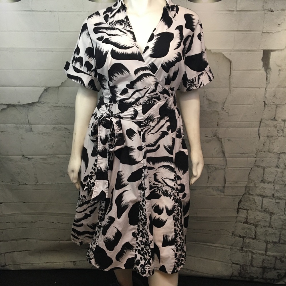 Lane Bryant Black and White Floral Wrap Dress